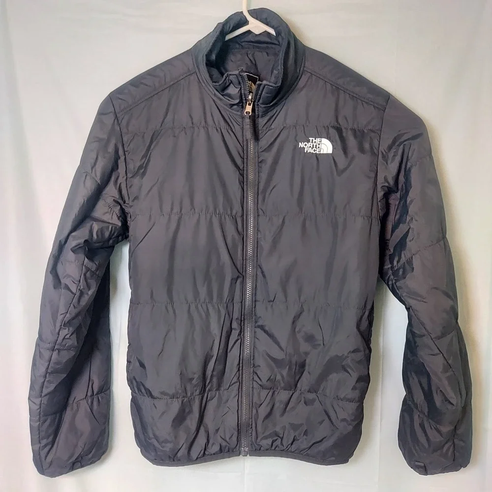 The North Face HyVent Men Jacket Gray Black Reflective Zip Hooded Outdoor M Read